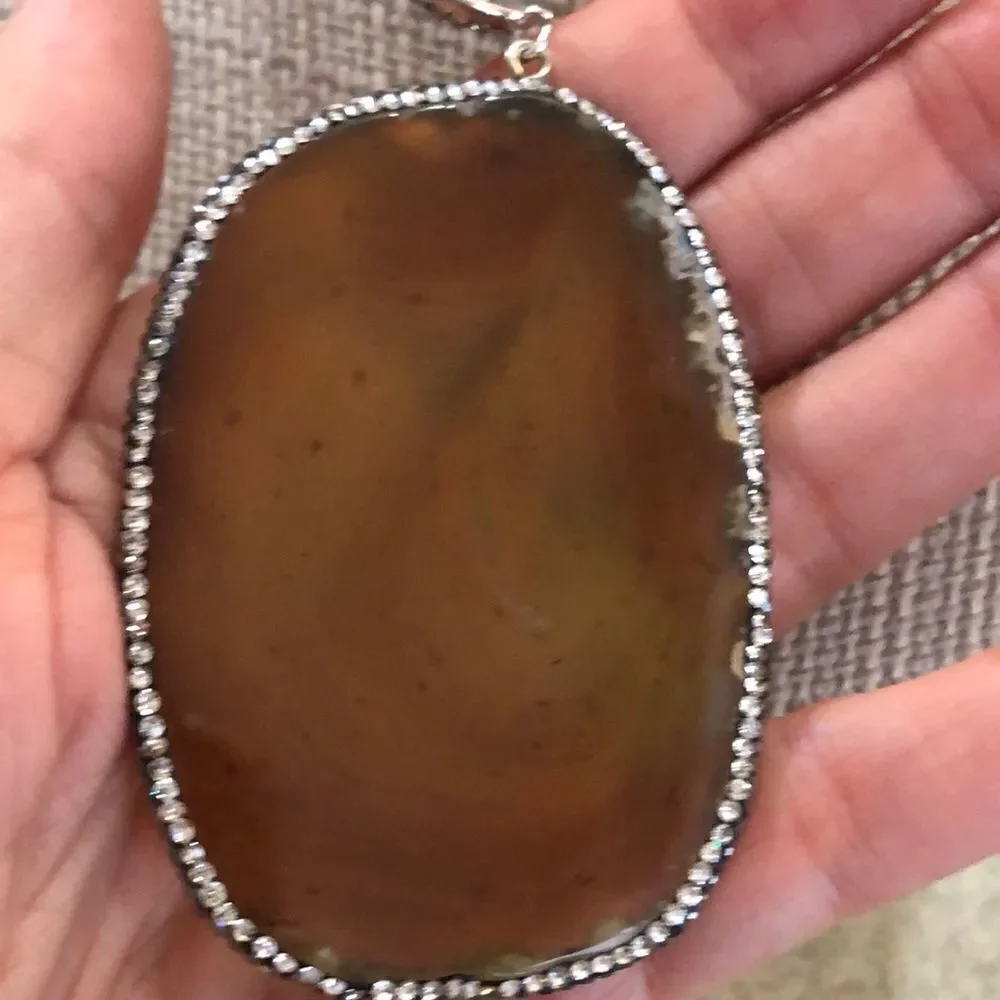 New brown agate pave necklace silver Bohemian